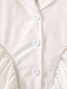 Elladie kids 1件年轻女孩2025春秋新款翻领半开前泡泡袖腰线V型小众设计凸起丝带装饰蛋糕下摆简约奢华高腰A字派对生日表演优雅公主裙 - 白色 - 查看 6