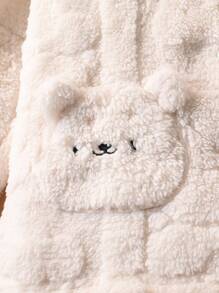 SHEIN Playful Pals 2 件套幼儿男童毛绒提花长袖 T 恤和裤子套装，带刺绣口袋的翻领开衫上衣和长裤 - 白色 - 查看 8