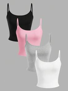 Comfortcana 4 pièces Ensemble short en tricot et camisole grande taille - Multicolore - Voir 1