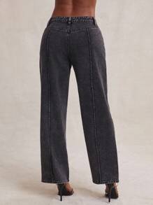 NYA SZN 宽松阔腿水洗牛仔牛仔裤，休闲日常穿搭 - 黑色 - 查看 2