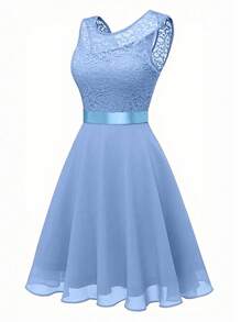 Olithes Women's Summer Sleeveless Pink Lace Dress - Blue - View 3