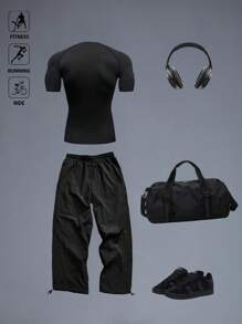 Manfinity Sport Corelite 男士圆领插肩袖休闲夏季透气骑行、跑步、健身运动套装