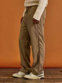 Musero Tailored Overlay Panel Straight Leg Trouser Hook Clasp Fastening Spring Summer Vacation - Coffee Brown - View 3