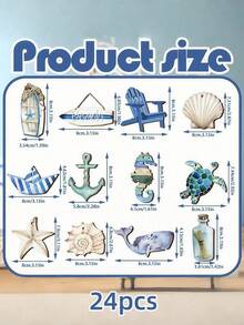 SHEIN 海洋主题木质挂饰——带绳沙滩装饰吊坠，适合夏日派对、航海主题墙面装饰、度假主题、海滨婚礼 - 彩色 - 查看 8