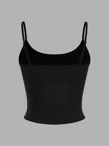 4 pièces Débardeur court ajusté de sport minimaliste de couleur unie pour jeunes filles, Noir/Blanc/Gris - Multicolore - Voir 4