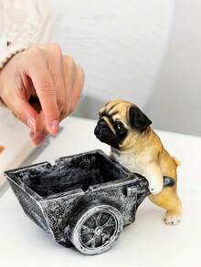 SHEIN Cenicero de resina con diseño creativo de perro pug - Cenicero cuadrado de escritorio, accesorio de decoración del hogar, accesorio de bar, regalo de novedad personalizado sin electricidad - Multicolor - Ver 3