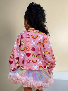 Paul Frank X SHEIN Tween Girls Four Seasons Cartoon Pattern Round Neck Sweatshirt Fall Winter - Pink - View 7