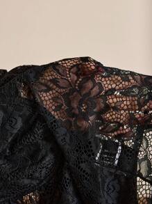 Relinas Tie Neckline Hollow Out Front Lace Bodysuit Fall Cloth For Women