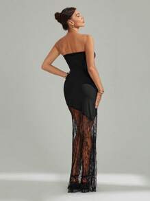 SHEIN Tall Elegant Black Lace Strapless Bodycon Dress With Asymmetrical Hem For Valentine's Day, Wedding, Party Concert Rave Outfit Women Dresses Prom - Black - View 2