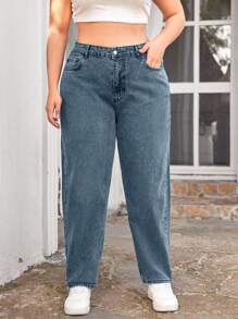 EURMUSE 100%Cotton Plus Size Tapered Casual Jeans - Dusty Blue - View 4