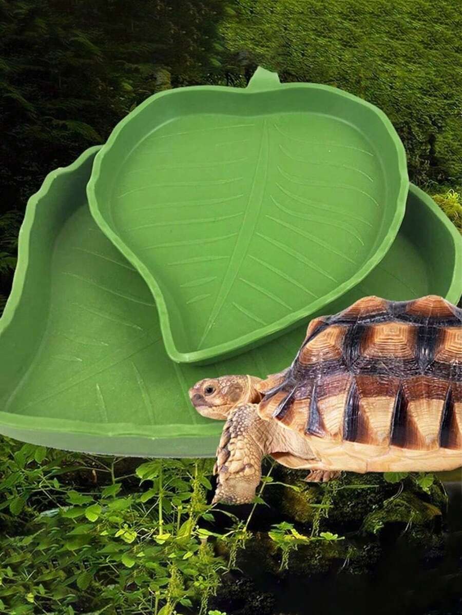 1pc Maple Leaf Shaped Feeding Bowl And Water Dish For Reptile, Turtle, Hamster, Frog, Plasitic, - Green - View 1