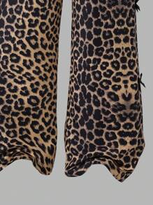 Tween Girls Leopard Print Bow Letter Graphic Loose Short Sleeve Top And Straight Leg Pants 2 Piece Set - Black - View 5