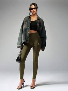 Missguided x Playboy Bunny Logo High Waisted Leggings Sculpting Compression Fit Smooth Seamless Casual Fall Winter Perfect For Layering