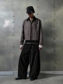 NEON BLANC Contrast Color Lapel Leopard Print Men's Shacket, Fall, Winter - Brown - View 1