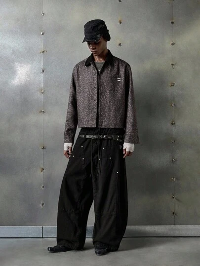 NEON BLANC Contrast Color Lapel Leopard Print Men's Shacket, Fall, Winter