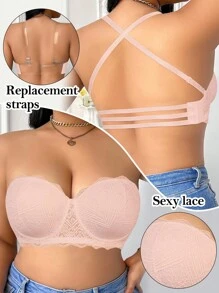 Spitzen-BH mit Bügel in Große Größen, sexy gepolsterter drahtloser BH mit abnehmbaren Trägern, Kreuz-Rücken Multi-Way Rückenfreier BH