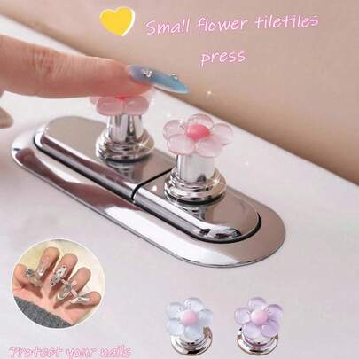 3-1 piezas Manija de descarga de inodoro con diseño de flor de dibujos animados, Botón de descarga de inodoro con forma de flor, Botón del tanque del inodoro, Botón de presión del inodoro con forma de flor, Herramienta de presión del botón de descarga del inodoro, Tiradores de gabinete de cajón con diseño de flor creativo - Fácil de presionar, Accesorio de baño elegante y con estilo, Apto para diseño de uñas largas