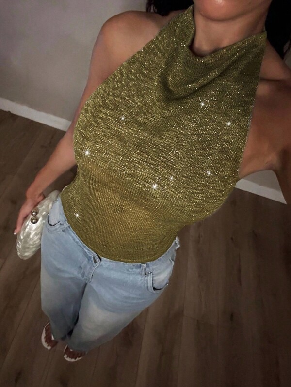 Glamine Canotta estiva da donna sexy con spalline a spaghetti e allacciatura sulla schiena