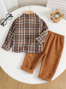 SHEIN 2 pièces Ensemble veste à carreaux et pantalon décontracté à taille élastique pour bébé garçon/fille, tenue polyvalente pour l'automne et l'hiver - Multicolore - Voir 2