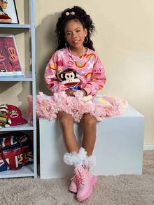 Paul Frank X SHEIN Tween Girls Four Seasons Cartoon Pattern Round Neck Sweatshirt Fall Winter - Pink - View 2