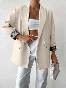 EURMUSE Lapel Neck Flap Detail Blazer - Beige - View 4