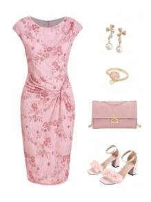 Gownix Women's Elegant Slim Fit Sequin Embellished Stretch Dress, Pink, Summer  Fall Clothes Gorgeous Dress Dresses For Women Party - Pink - View 2