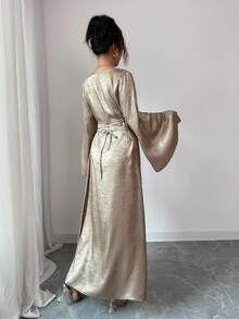 Selianne Women's Metallic Flared Sleeve Elegant Dress Fall Cloth For Women - Gold - View 2