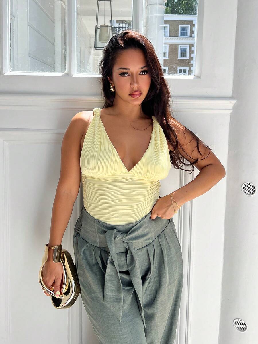 NegzBox 休闲浪漫度假纯色扭褶红色吊带背心圣诞节情人节新年