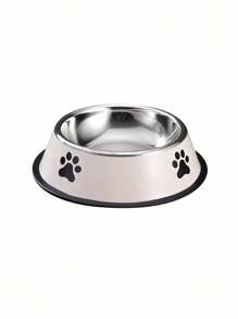 1PC大容量不锈钢宠物碗带爪印图案防滑耐用狗碗适用于中大型犬喂食饮水碗宠物用品狗配件宠物爱好者礼物 - 白色 - 查看 6