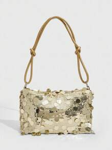 CUCCOO SZL 1pc Gold-Tone Glittery Crescent Moon Shape PVC Shoulder Bag For Women - Gold - View 5