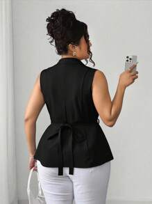 Elenzga لا تنفد أبدًا من الأناقة، مجموعة الأناقة الغريبة (أنا بحالة سيئة) (جمالية الأربعاء) بلوزة كبيرة الحجم من قماش منسوج أنيقة وقابلة للتنوع، تصميم ياقة مميز، خط أميرة لتنحيف الخصر، زخرفة إبزيم معدني، بدون أكمام، مناسبة للتنقل والتسوق والترفيه، مناسبة لمناسبات متعددة، جذابة للتصوير، قماش مريح، طراز مميز، أداء عالي الجودة