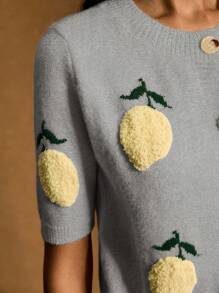 Poéselle 柠檬刺绣休闲针织短袖开衫 - 淺灰色 - 查看 8