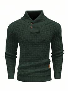 Manfinity Mode Men's Casual Minimalist Solid Color Patch Detailing Long Sleeve Sweater, Autumn/Winter - Green - View 3