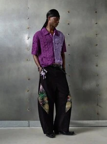 NEON BLANC Men's Casual Knitted Short Sleeve Purple Patchwork Sweater