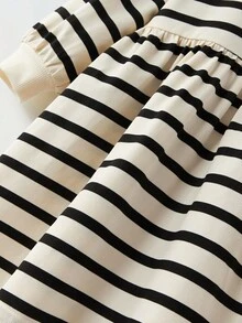 Maija Kids Maija Kids Young Girl Round Neck Striped Fabric Dress Girl Striped Dress Toddler Girl Striped Dress Kids Striped Dress Black And White Striped Dress Girls Black And Cream Dress Fall Winter - Black and White - View 5