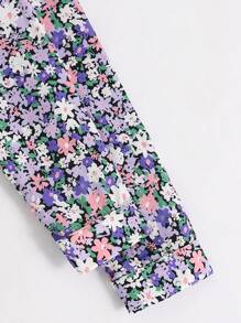 Girls' Cute Ditsy Floral Soft Flowing Peter Pan Collar Long Sleeve Dress With Ruffle Hem - Multicolor - View 4