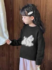 DAZY 女童动物图案圆领长袖毛衣，秋冬 - 黑色 - 查看 6