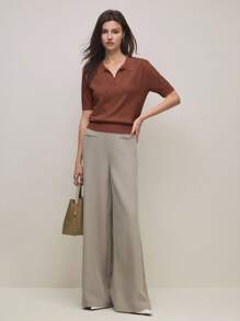 BizChic 2025秋冬新款咖啡棕色Polo领钻石纹针织女毛衣，优雅都市商务休闲办公装，适合约会、派对、郊游、机场、浪漫乡村音乐会、复古韩式、机场、婚礼嘉宾、生日、万圣节、圣诞节 - 咖啡棕 - 查看 2