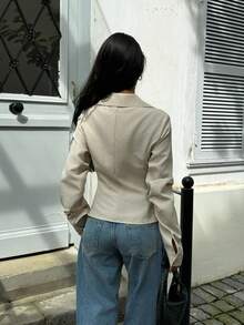 Siren Gaze Casual Commuter Solid Color Metal Buckle Waist Jacket In Fall/Winter - Apricot - View 12