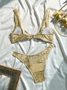 Swim SXY Set bikini sexy de vară, 2 buc., cu decor scoică, material metalic strălucitor, subțire bust