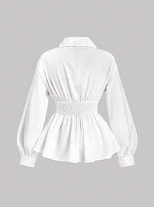 SHEIN MOD Women's Elegant White Button Up Shirt,Turn-Down Collar Long Sleeve Ruched Ruffle Hem Blouse,Autumn Office Professional Business Casual,Graduation - White - View 5