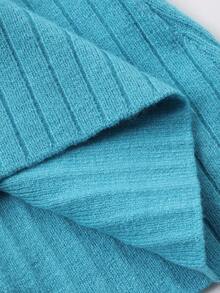 Dazy Plus 2pcs/Set Plus Size Women Solid Color Fitted Short Knitted Cardigan & Camisole Sweater Set, Spring/Autumn - Blue - View 11