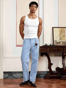 SWAVVY 男士天蓝色修身口袋休闲时尚长牛仔裤 - 藍色 - 查看 4