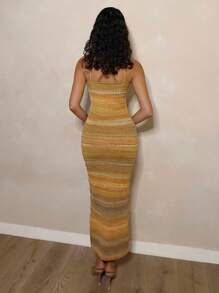 Glamine Elegant Women's Long Fitted Knit Dress, Sleeveless Autumn/Winter Earth Tone, Bodycon Summer Dress, Sunset Dress, Halloween, Women Dresses, Festival Outfits, Back To School, Halloween Clothes, Yellow Summer, Women At Work, Pale Yellow, Maillard Style, Chic Autumn, Best Seller Earth Tone Dress, Christmas - Multicolor - View 3