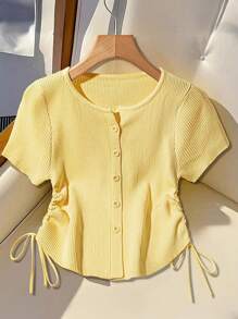 Franclia 新款夏季韩版简约抽绳黄色轻薄开衫，百搭 - 黃色 - 查看 5
