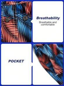 Horizaway 男士度假风格全印花抽绳腰斜口袋沙滩短裤，夏季