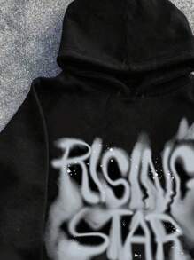 SHEIN Bolty Tween Boy Casual Graffiti Handpainted English Letter Sports Street Style Y2K Loose Fit Thick Hoodie Sweatshirt, Suitable For Autumn/Winter Fall