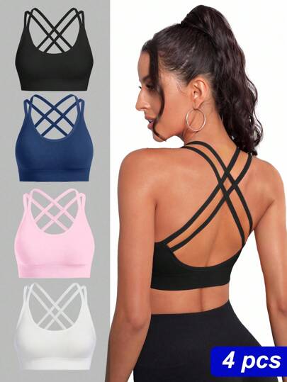 Gameset SHEIN Sport 4 Pieces Seamless Backless High Elasticity Sports Bra Criss Cross Sports Bra