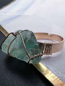 SHEIN Basic living 1pc Natural Crystal Rough Raw Ring Healing Gemston Statement Copper Wire Wrapped Asymmetric Crystal Gemstone Adjustable Adjustable Rings Jewelry For Women Girls Best Gifts Birthday Graduation