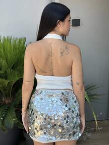 Lucia Bellido Women's Solid Color Scoop Neck Cropped Fitted Camisole,Rave Top - White - View 2